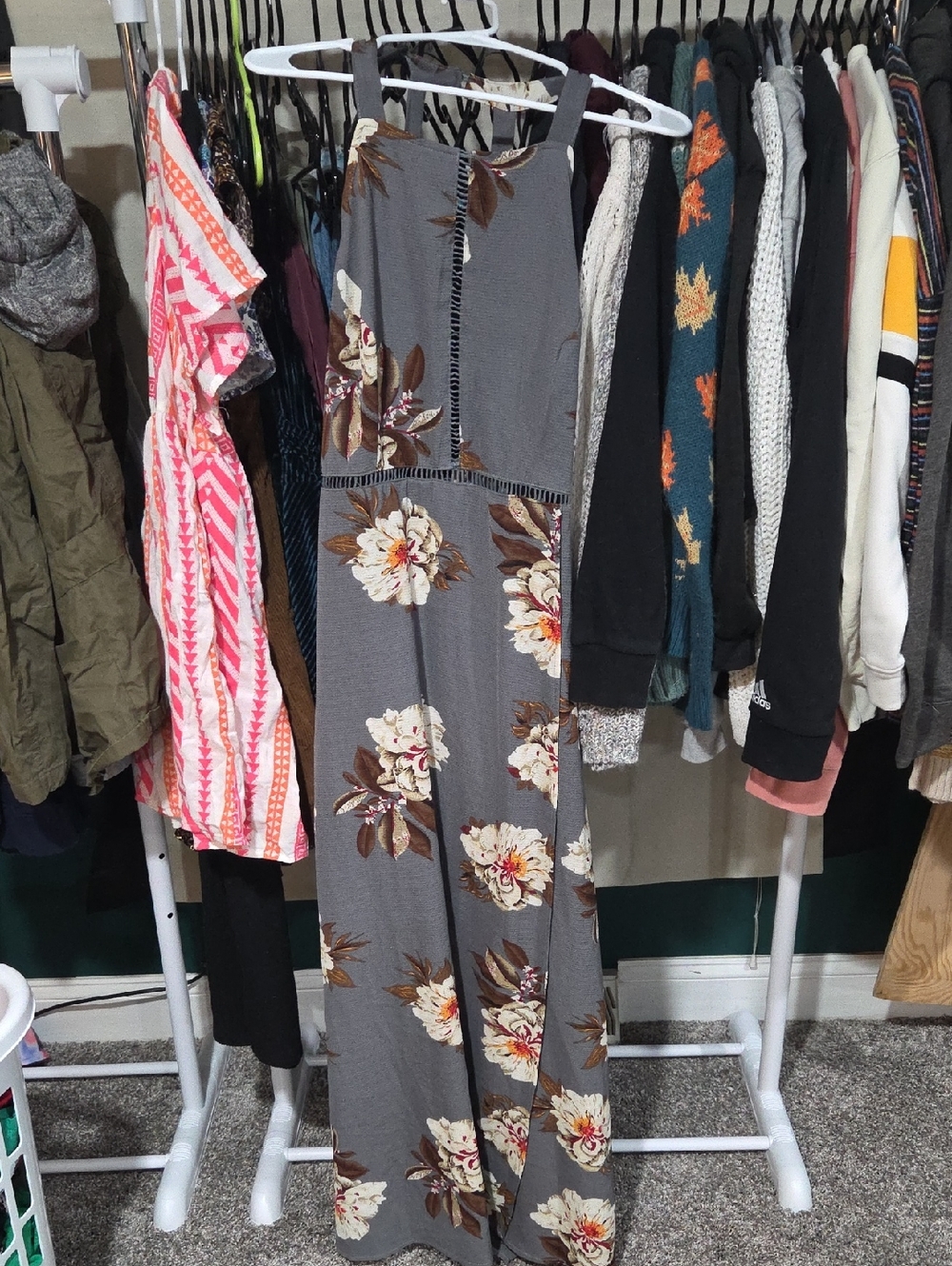 Floral Gray Maxi Dress - Size Large - NWOT